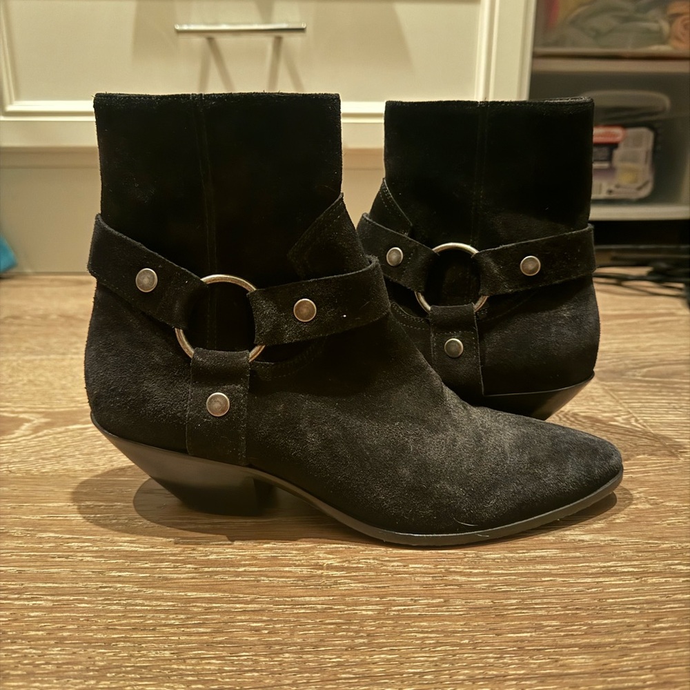 Saint Laurent black suede Wyatt harness boot